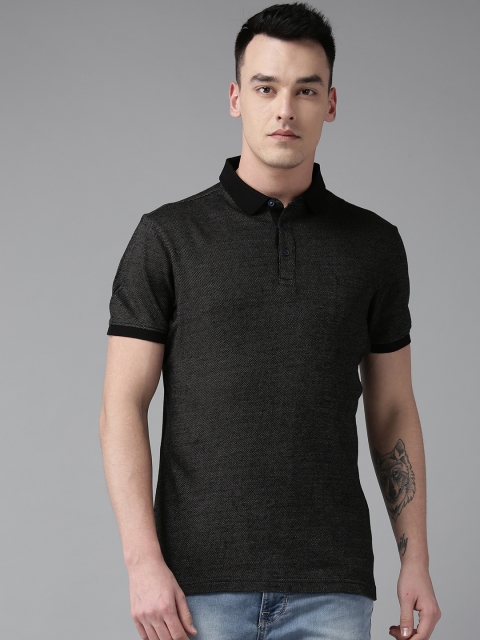 

Blackberrys Men Black Self Design Polo Collar T-shirt