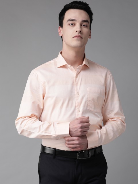

Blackberrys Men Orange & Off-White Slim Fit Self Striped Formal Shirt