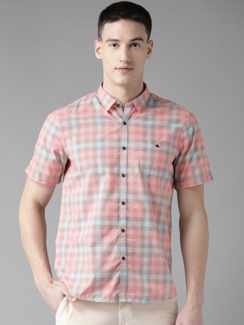 

Blackberrys Men Pink & Blue Slim Fit Checked Casual Shirt