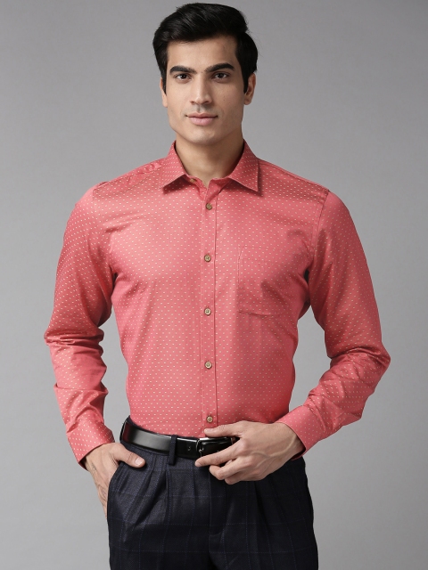 

Blackberrys Men Coral Pink & Beige Slim Fit Self Design Partywear Shirt