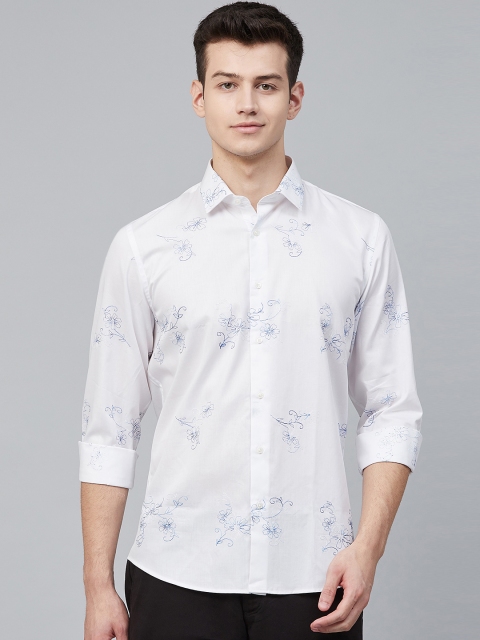 

Blackberrys Men White & Blue Slim Fit Floral Embroidered Casual Shirt