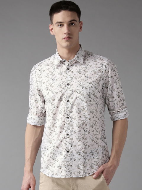 

Blackberrys Men Off-White & Olive Green Slim Fit Printed Casual Shirt