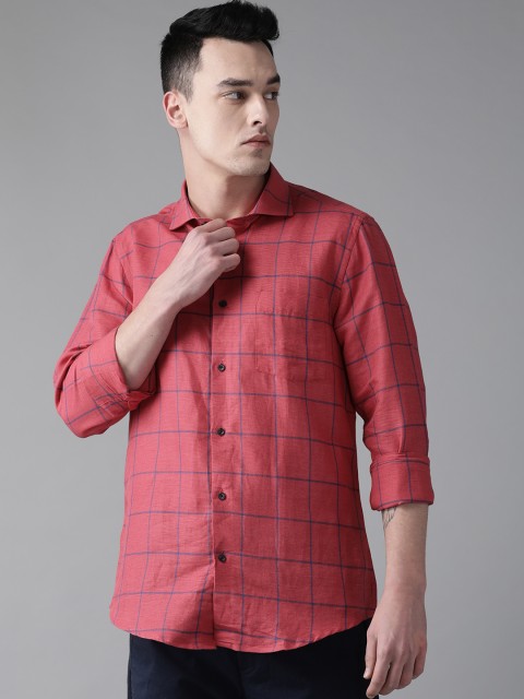 

Blackberrys Men Pink & Blue Slim Fit Checked Casual Shirt