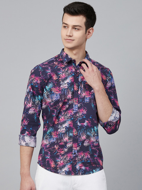 

Blackberrys Men Navy Blue & Pink Slim Fit Printed Casual Shirt