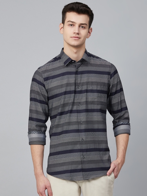 

Blackberrys Men Navy Blue & Grey Slim Fit Striped Casual Shirt