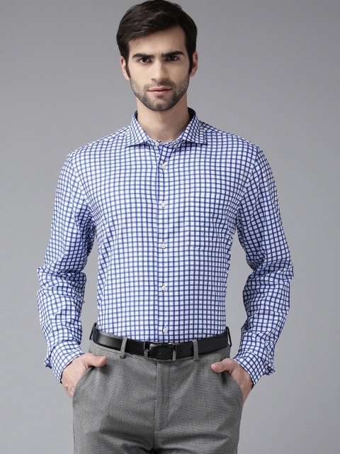 

Blackberrys Men White & Blue Slim Fit Checked Formal Shirt