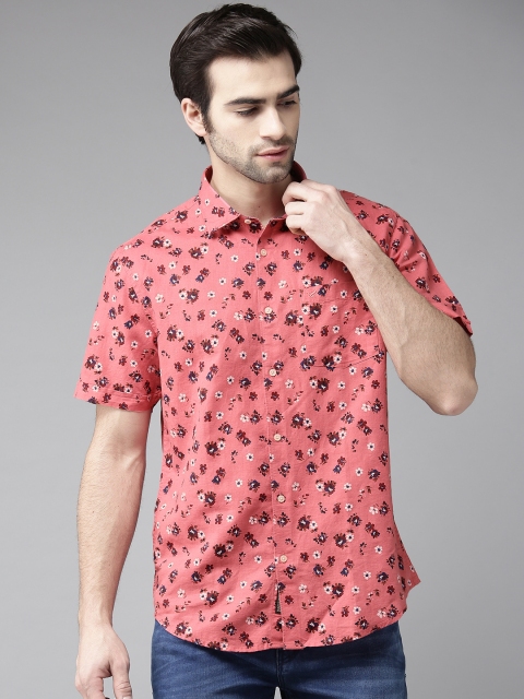 

Blackberrys Men Pink & Maroon Slim Fit Printed Casual Shirt