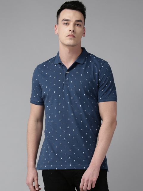 

Blackberrys Men Navy Blue & White Printed Polo Collar T-shirt