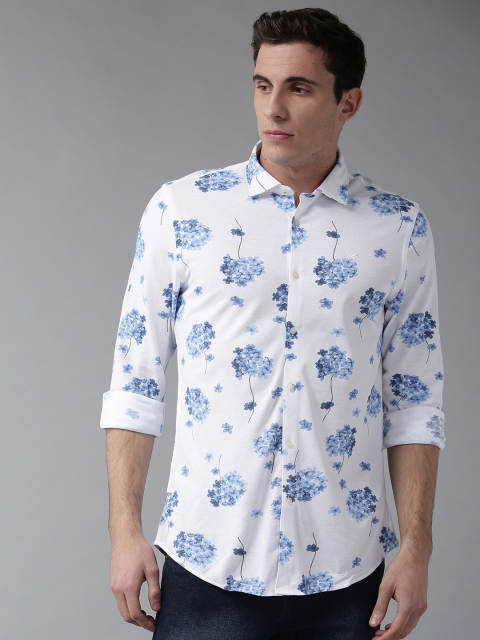 

Blackberrys Men White & Blue Slim Fit Printed Casual Shirt