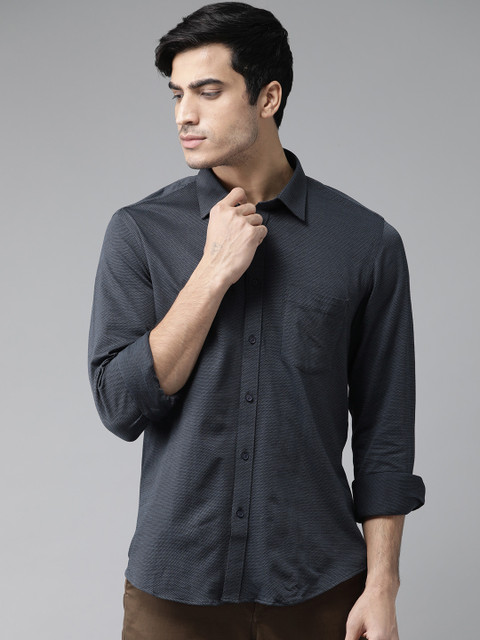 

Blackberrys Men Navy Blue Slim Fit Self Design Casual Shirt
