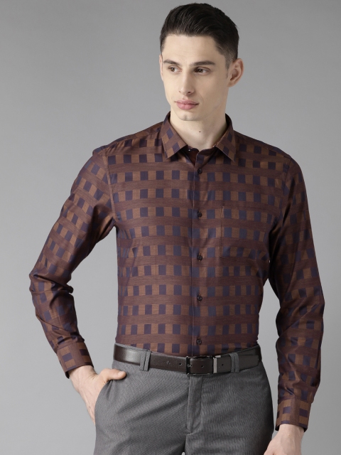 

Blackberrys Men Brown & Navy Blue Slim Fit Striped Formal Shirt