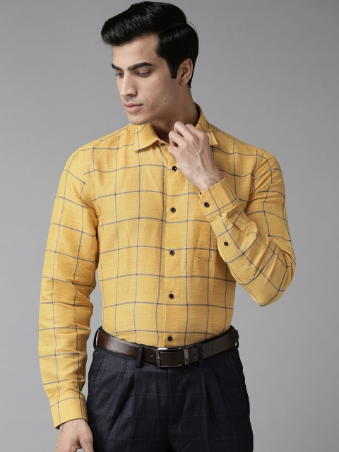 

Blackberrys Men Mustard Yellow & Blue Smart Fit Checked Shirt
