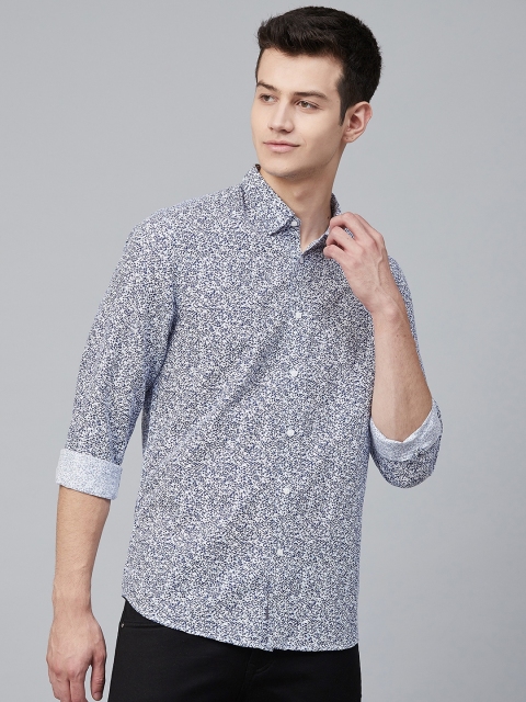 

Blackberrys Men White & Blue Trim Fit Printed Casual Shirt
