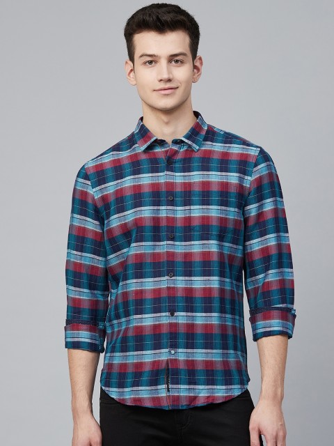 

Blackberrys Men Navy Blue & Red Slim Fit Checked Casual Shirt