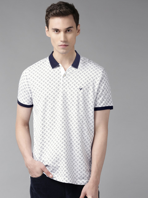 

Blackberrys Men White & Navy Blue Printed Polo Collar T-shirt