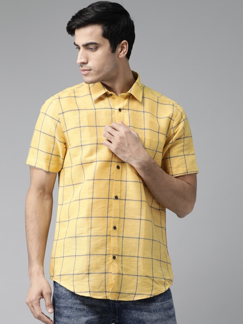 

Blackberrys Men Yellow & Blue Slim Fit Checked Casual Shirt