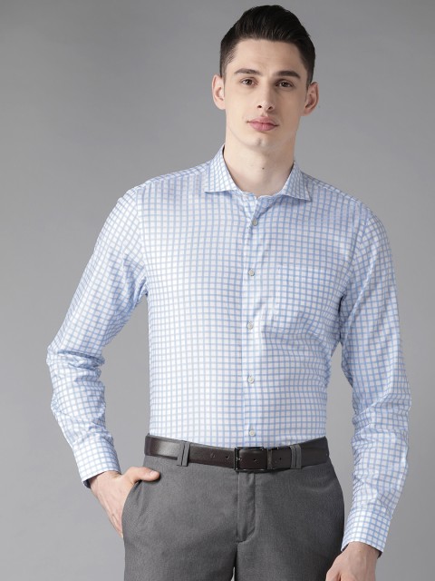 

Blackberrys Men White & Blue Slim Fit Giza Cotton Checked Formal Shirt