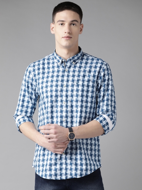 

Blackberrys Men Blue & White Slim Fit Checked Casual Shirt