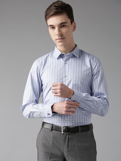 

Blackberrys Men Blue & Purple Slim Fit Checked Giza Cotton Formal Shirt