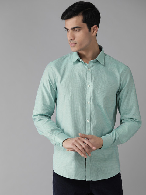 

Blackberrys Men Green & Off-White Giza Cotton Slim Fit Checked Smart Casual Shirt