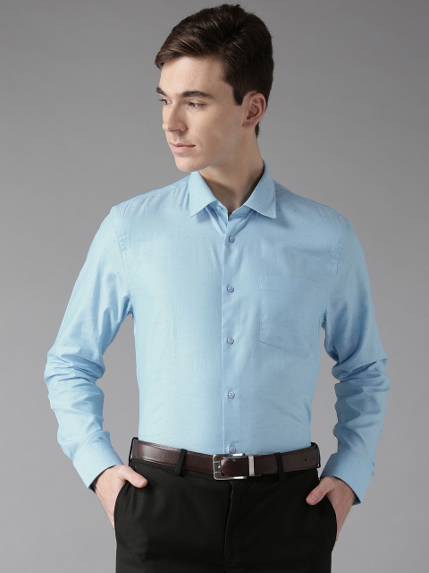 

Blackberrys Men Blue Slim Fit Self Design Giza Cotton Formal Shirt