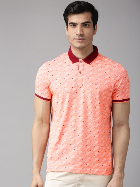 

Blackberrys Men Peach-Coloured Printed Polo Collar T-shirt