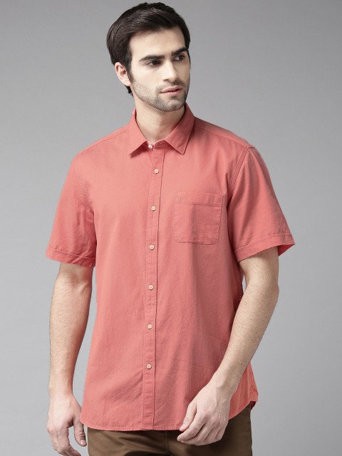

Blackberrys Men Coral Orange Slim Fit Self Design Casual Shirt