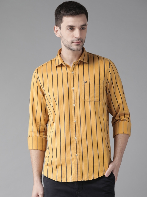

Blackberrys Men Mustard Yellow & Navy Blue Slim Fit Striped Casual Shirt