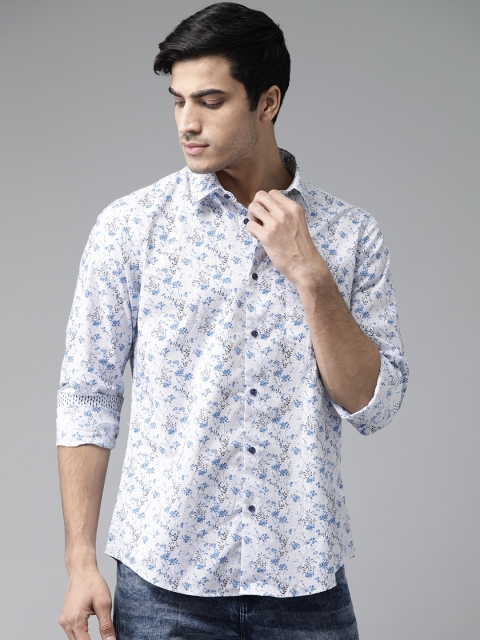 

Blackberrys Men White & Blue Slim Fit Printed Casual Shirt