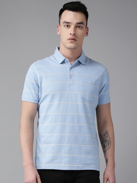 

Blackberrys Men Blue & Cream-Coloured Striped Polo Collar T-shirt