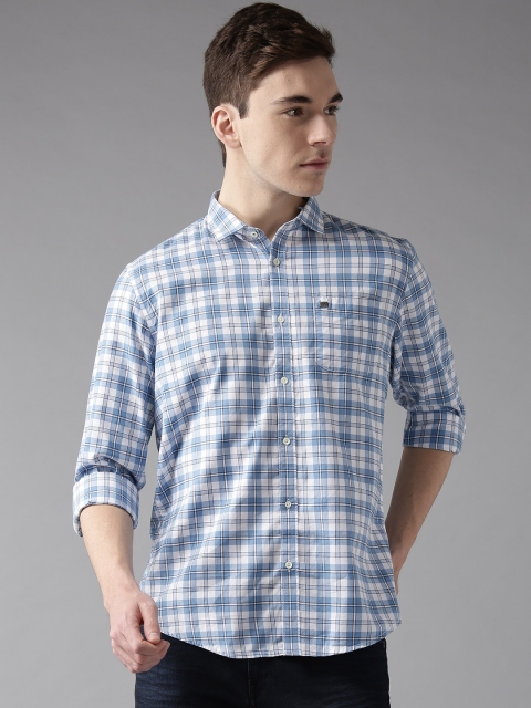 

Blackberrys Men White & Blue Slim Fit Checked Casual Shirt