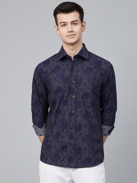 

Blackberrys Men Navy Blue Slim Fit Floral Self-Design Casual Shirt