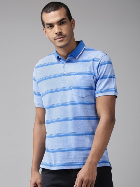 

Blackberrys Men Blue Striped Polo Collar T-shirt