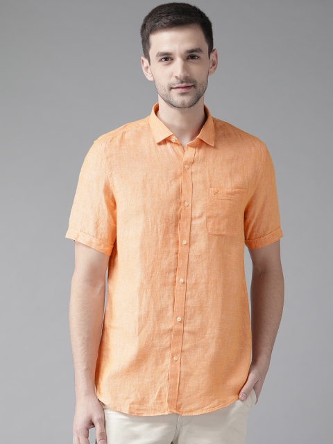 

Blackberrys Men Orange Slim Fit Linen Solid Casual Shirt
