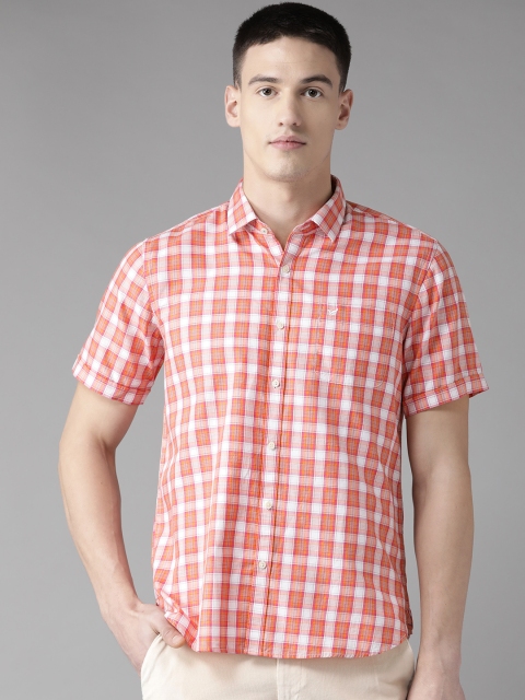 

Blackberrys Men Orange & Off-White Slim Fit Checked Casual Shirt