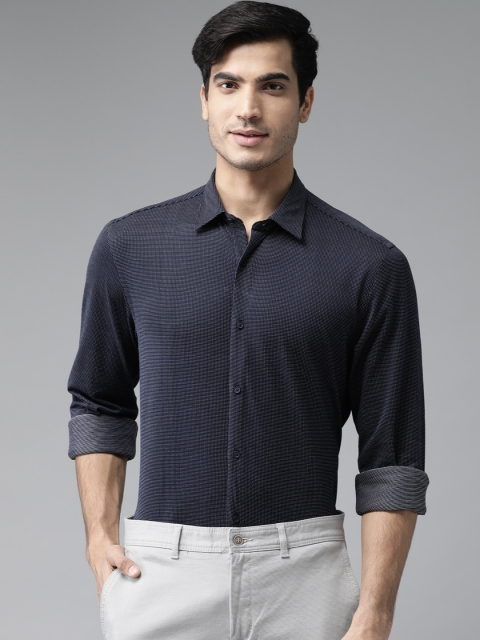 

Blackberrys Men Navy Blue & White Slim Fit Self Design Smart Casual Shirt