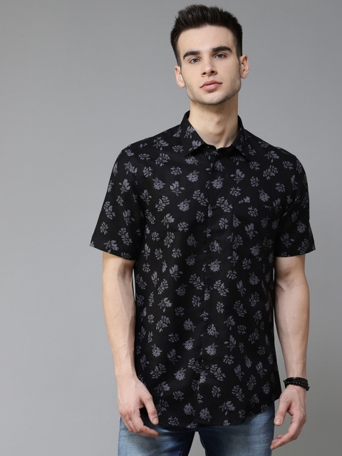 

Blackberrys Men Black & Grey Melange Pure Cotton Slim Fit Printed Casual Shirt