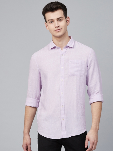 

Blackberrys Men Lavender Flax Linen Slim Fit Solid Casual Shirt