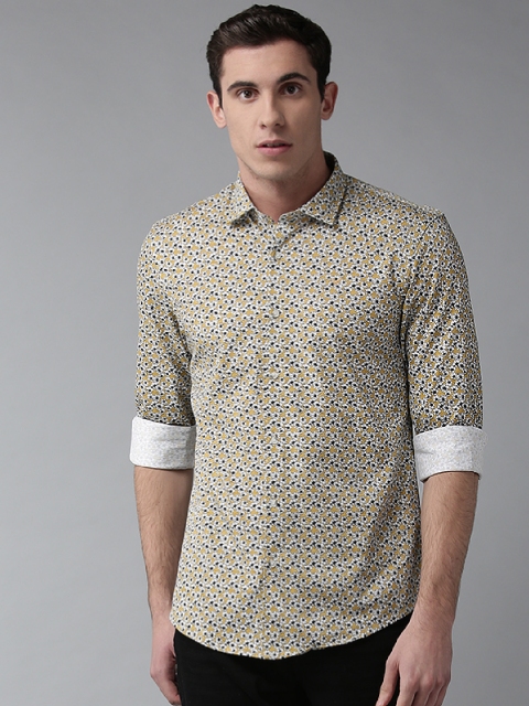 

Blackberrys Men Yellow & Off-White Slim Fit Printed Casual Shirt