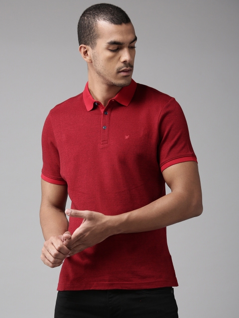 

Blackberrys Men Red & Black Self Design Polo Collar T-shirt