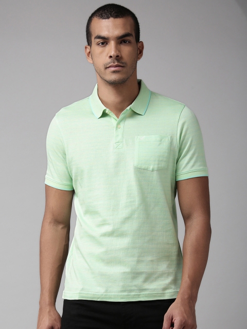 

Blackberrys Men Green Self Striped Polo Collar T-shirt