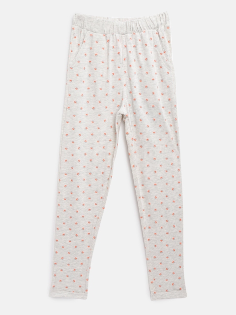

Sweet Dreams Girls Grey Melange & Coral Orange Printed Pyjamas