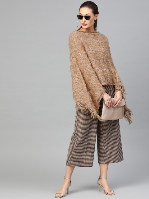 

SASSAFRAS Women Beige Self Design Poncho