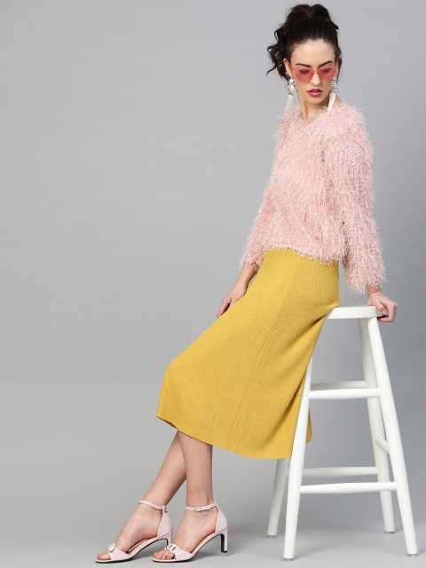 

SASSAFRAS Women Pink Self Design Sweater