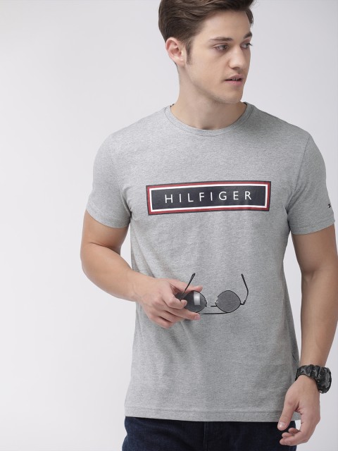 

Tommy Hilfiger Men Grey Melange Printed Round Neck T-shirt