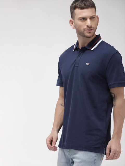 

Tommy Hilfiger Men Navy Blue Solid Polo Collar T-shirt