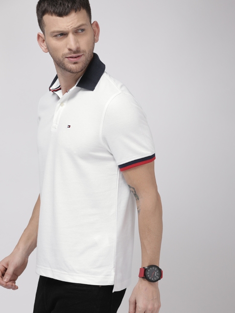 

Tommy Hilfiger Men White Solid Slim Fit Polo Collar T-shirt