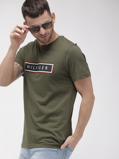 

Tommy Hilfiger Men Olive Green Printed Round Neck T-shirt