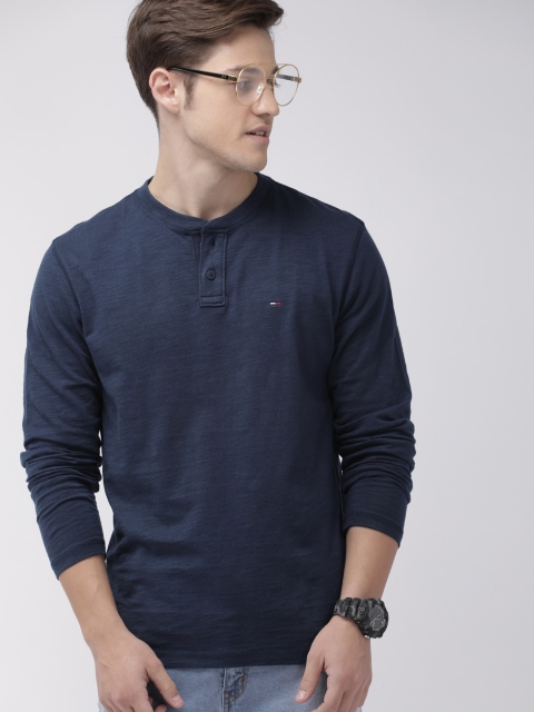 

Tommy Hilfiger Jeans Men Navy Blue Solid Henley Neck T-shirt