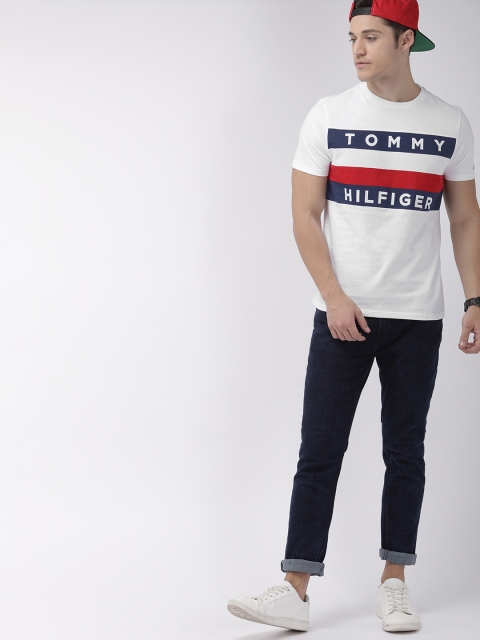 

Tommy Hilfiger Men White Embroidered Round Neck Pure Cotton T-shirt